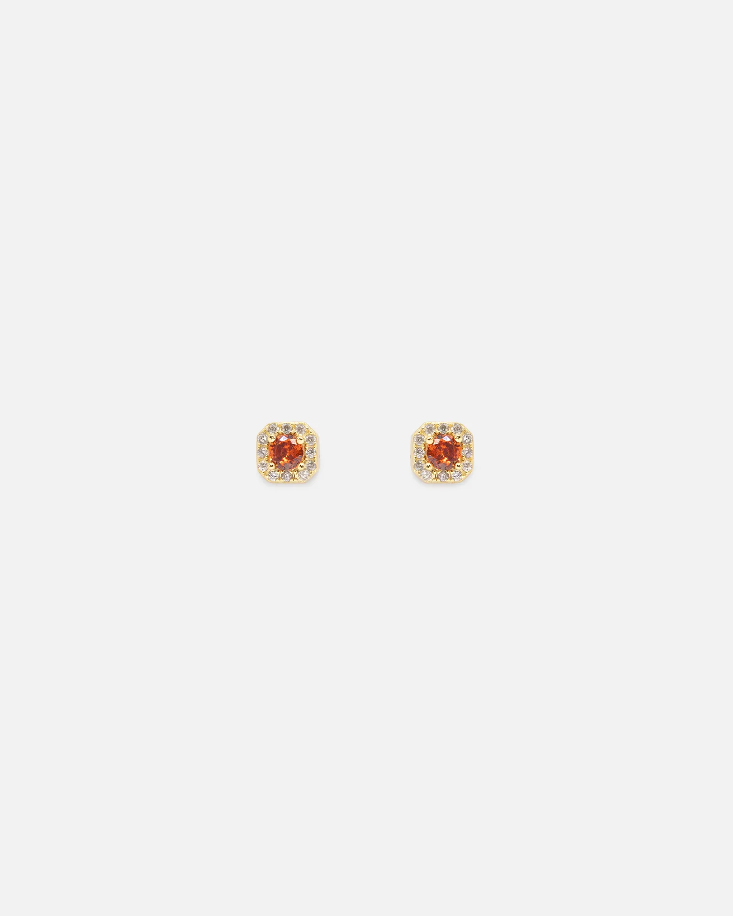 Saint Morta Mini Round Cut Halo Earrings Gold/Garnet