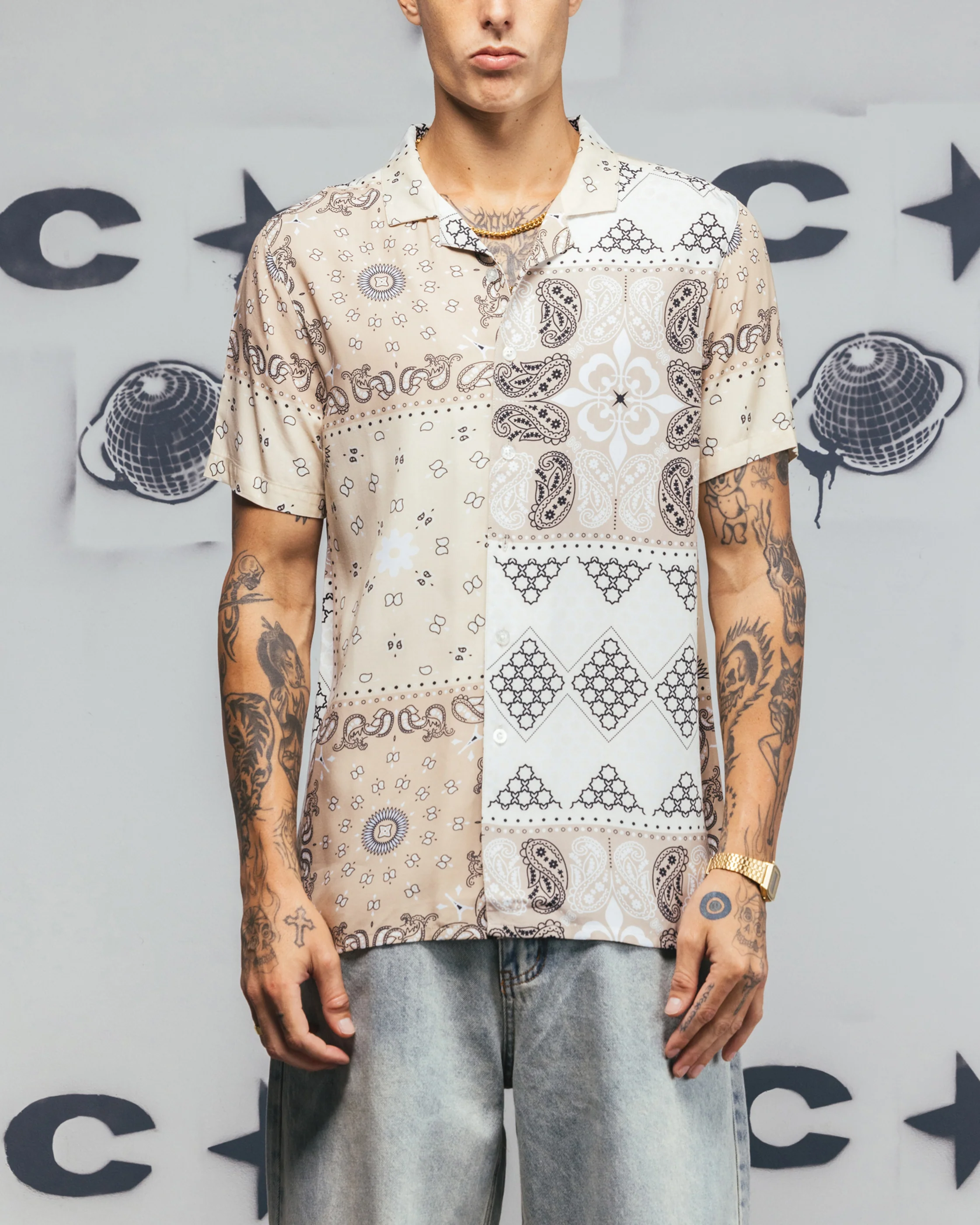 Carré Bandana Ultra Button Up Shirt Stone