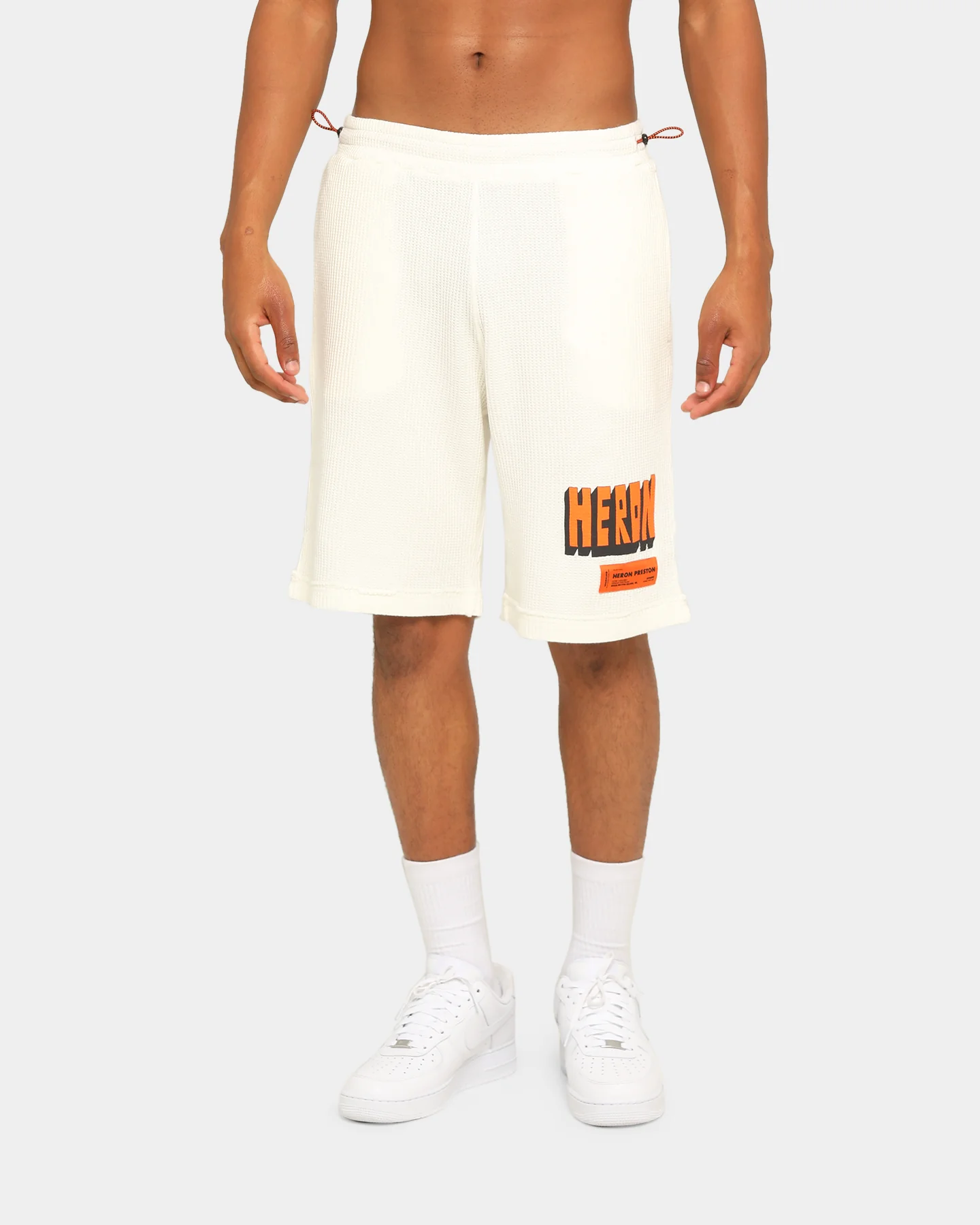 Heron Preston Waffle Logo Track Shorts Beige