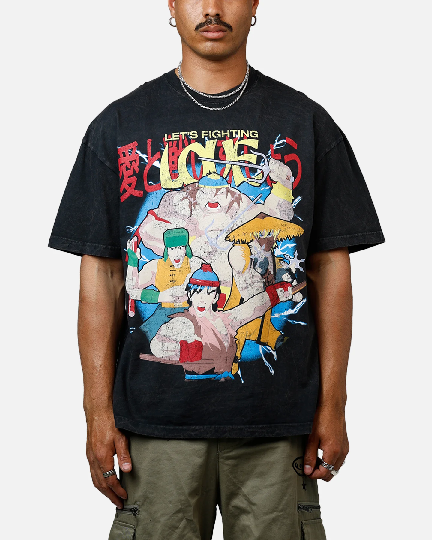 73 Studio Lets Fighting Love Heavyweight T-Shirt Black Acidwash
