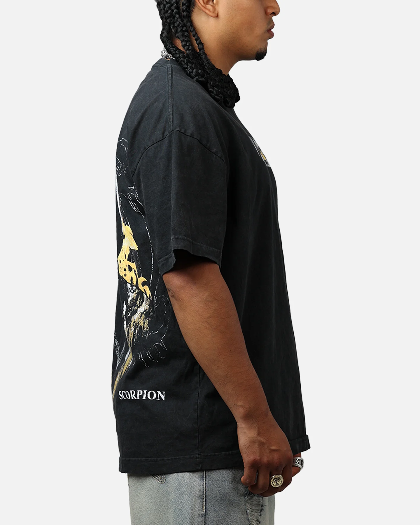 Goat Crew X Mortal Kombat Scorpion Fire Vintage T-Shirt Black Acidwash