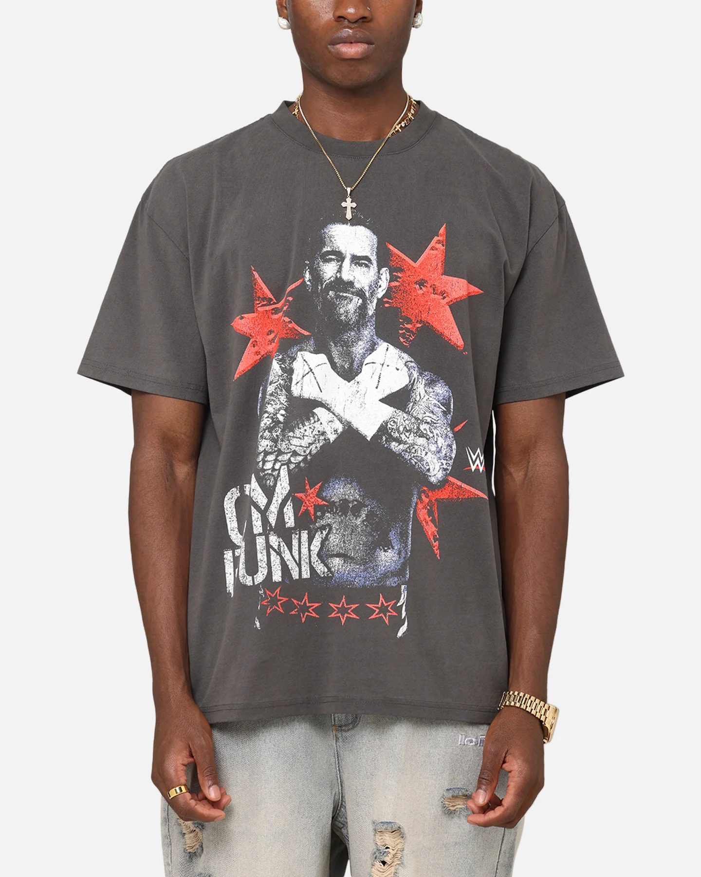 Culture Kings X WWE CM Punk Heavyweight T-Shirt Black Wash 1 Culture Kings X WWE CM Punk Heavyweight T-Shirt Black Wash