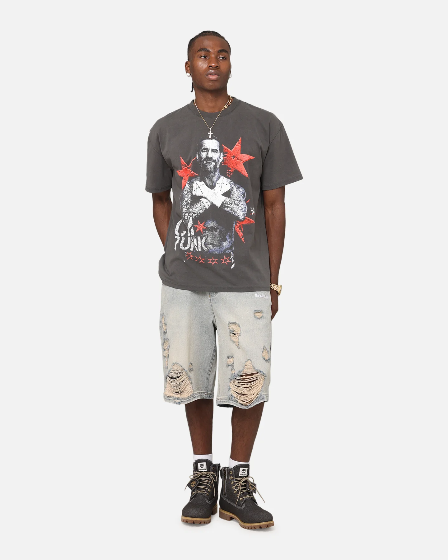 Culture Kings X WWE CM Punk Heavyweight T-Shirt Black Wash 3 Culture Kings X WWE CM Punk Heavyweight T-Shirt Black Wash
