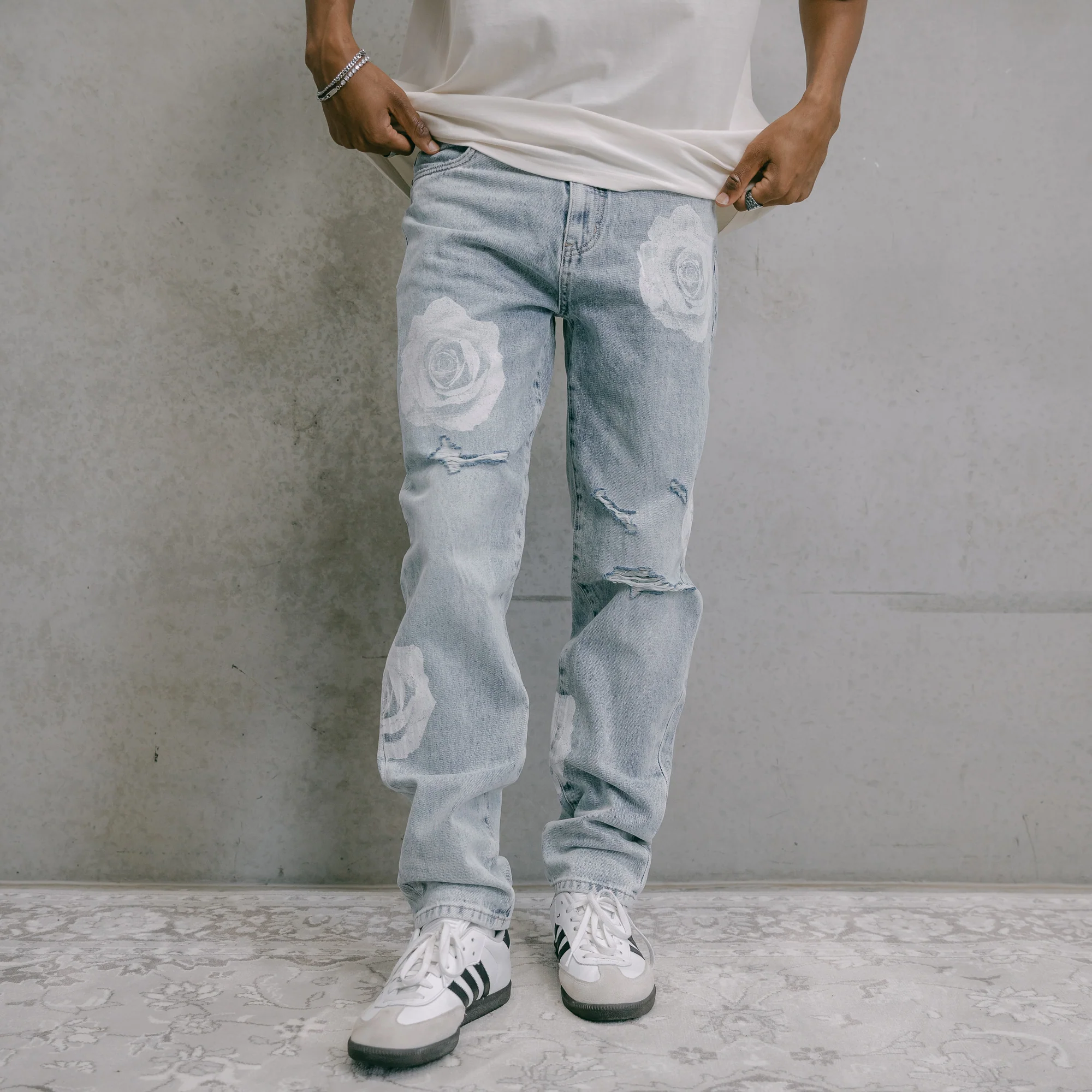 Carré Rose Bunch Distressed Jeans Vintage Blue