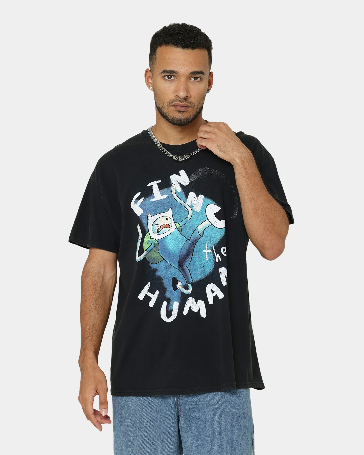 American Thrift X Adventure Time Finn The Human Vintage T-Shirt Black Wash
