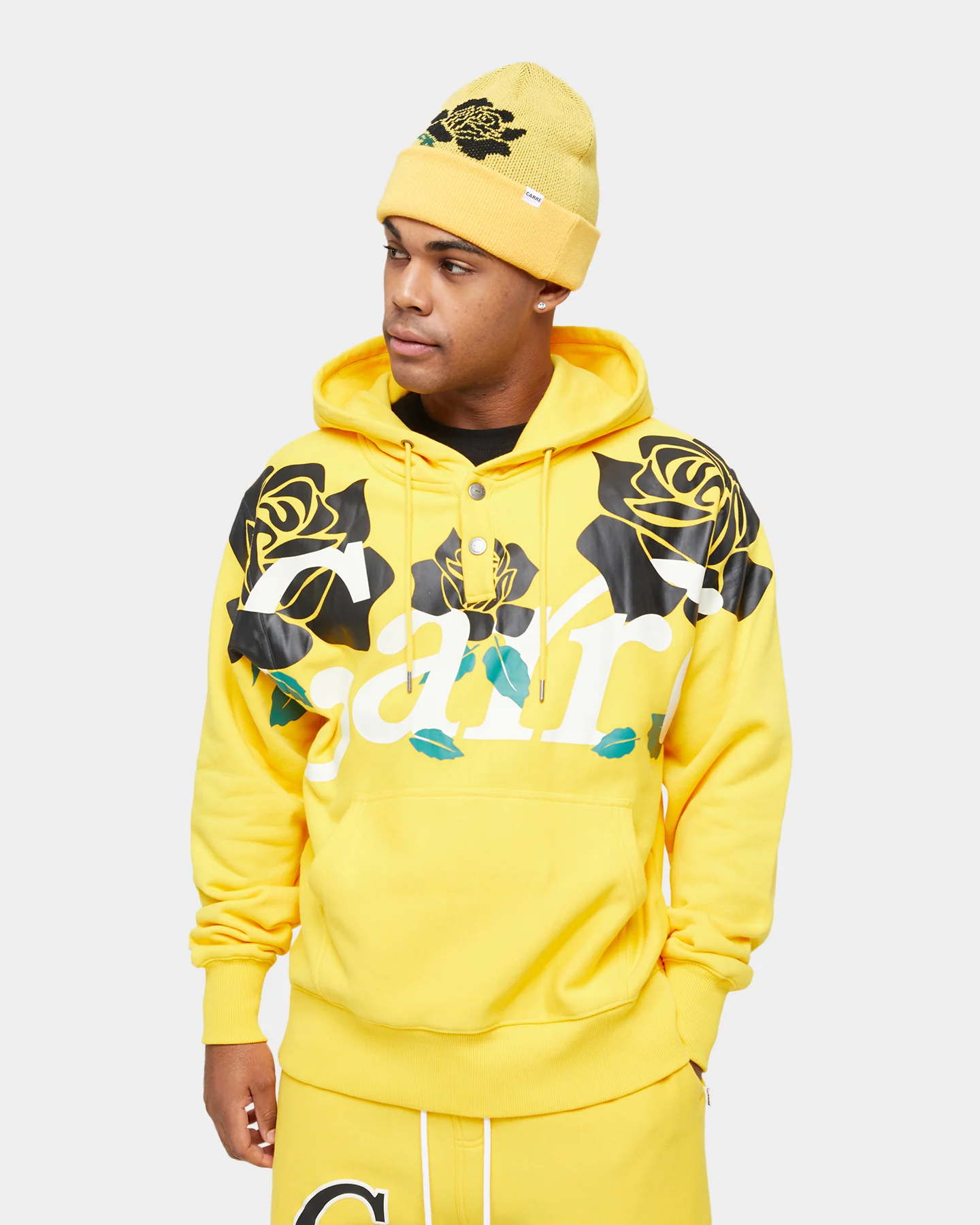 Carre Volle Rose Button Up Hoodie Yellow