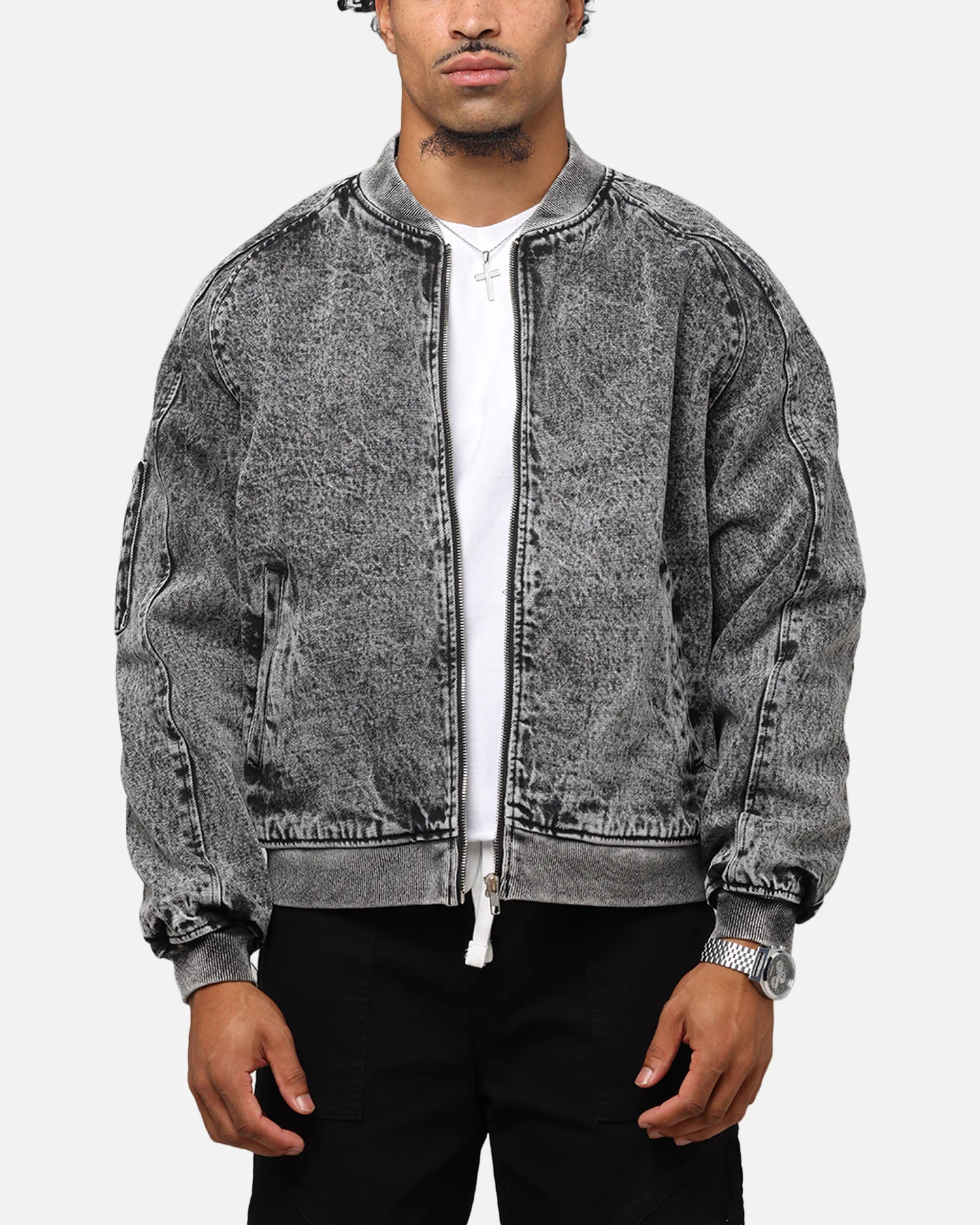 Saint Morta Flight Denim Jacket Black Stonewash
