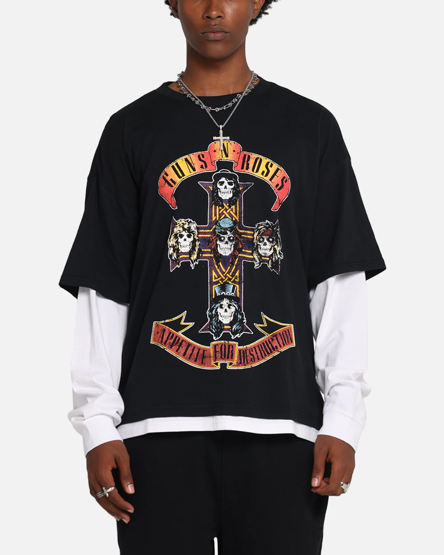 G N Roses Roses Layered Long Sleeve T-Shirt Black Wash