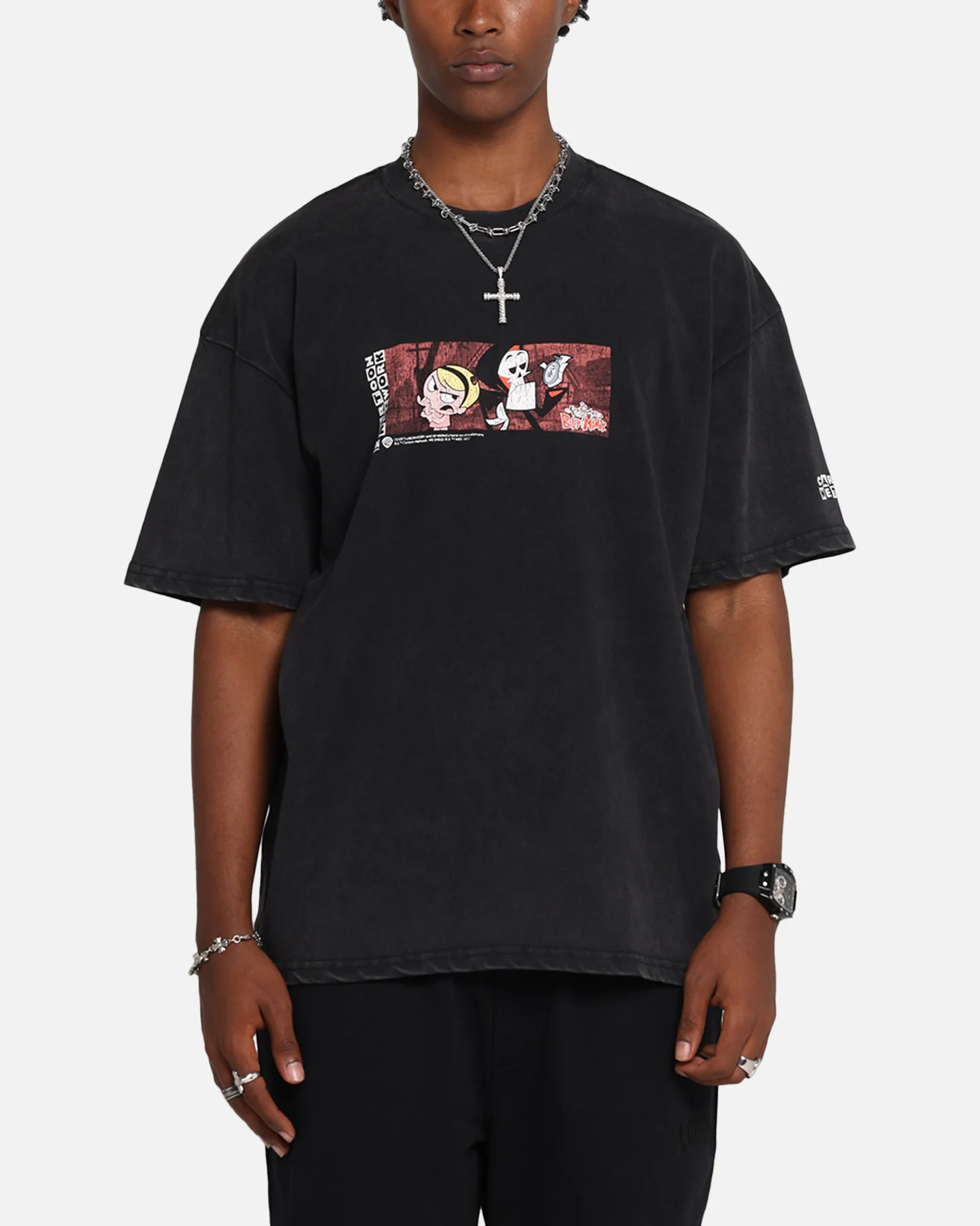 73 Studio X Cartoon Network Bill & Mandy Box Logo Vintage T-Shirt Black Acidwash