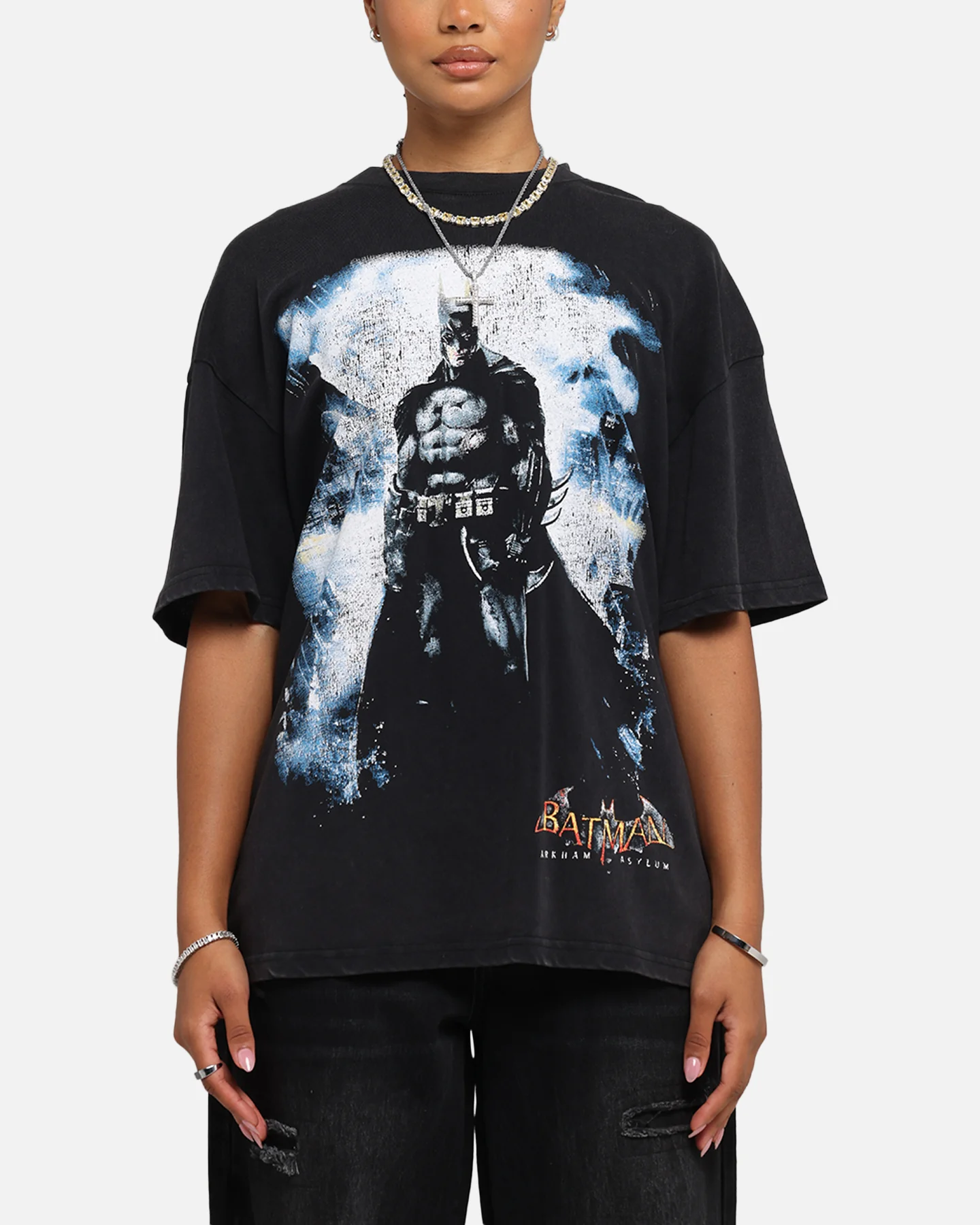 73 Studio X DC Batman Arkham Asylum Vintage T-Shirt Black Acidwash