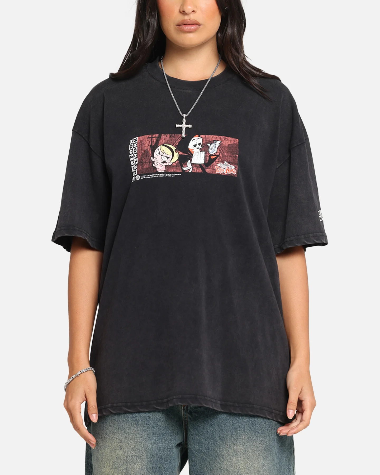 73 Studio X Cartoon Network Bill & Mandy Box Logo Vintage T-Shirt Black Acidwash