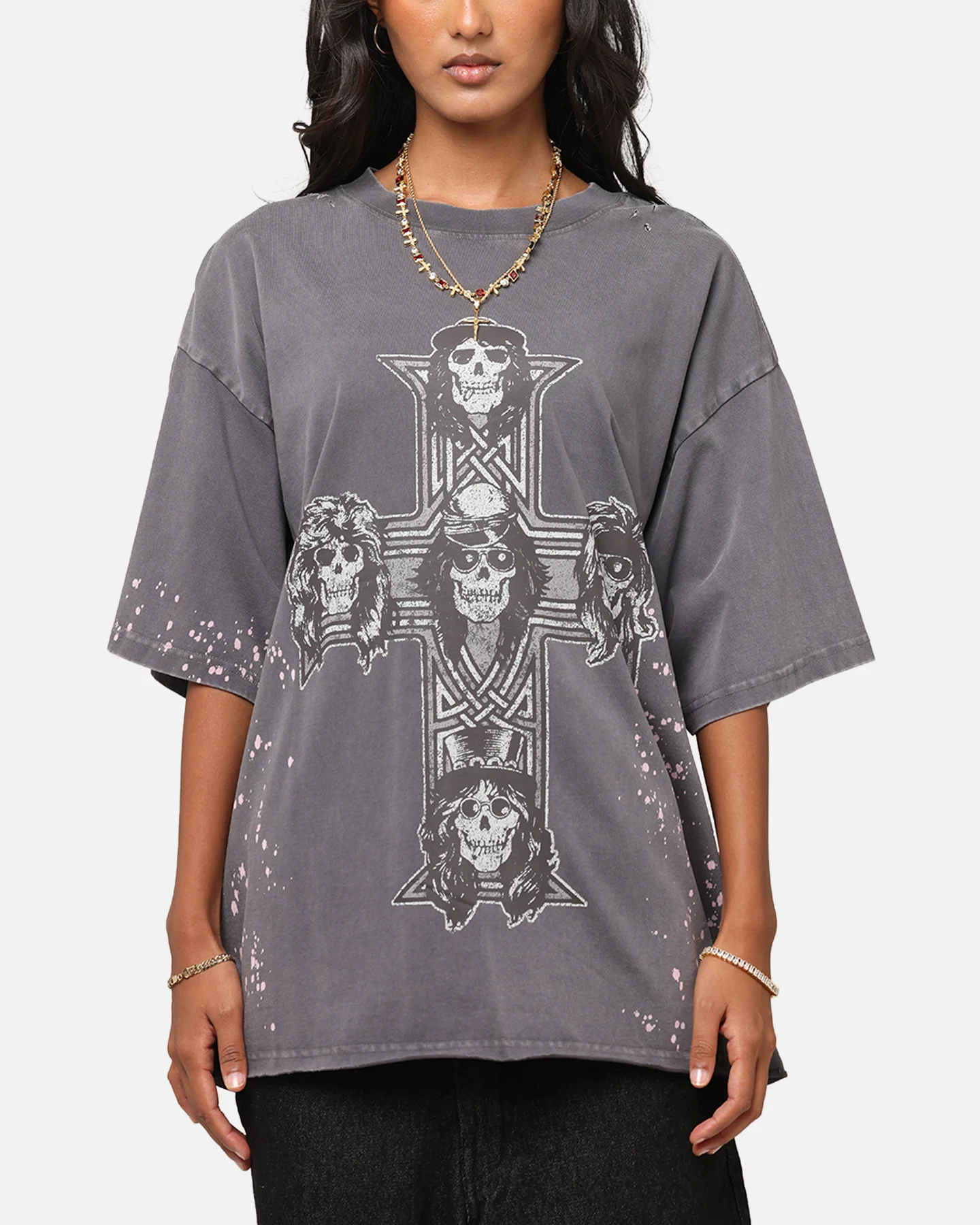 Guns N Roses Guns Cross T-Shirt Washed Black